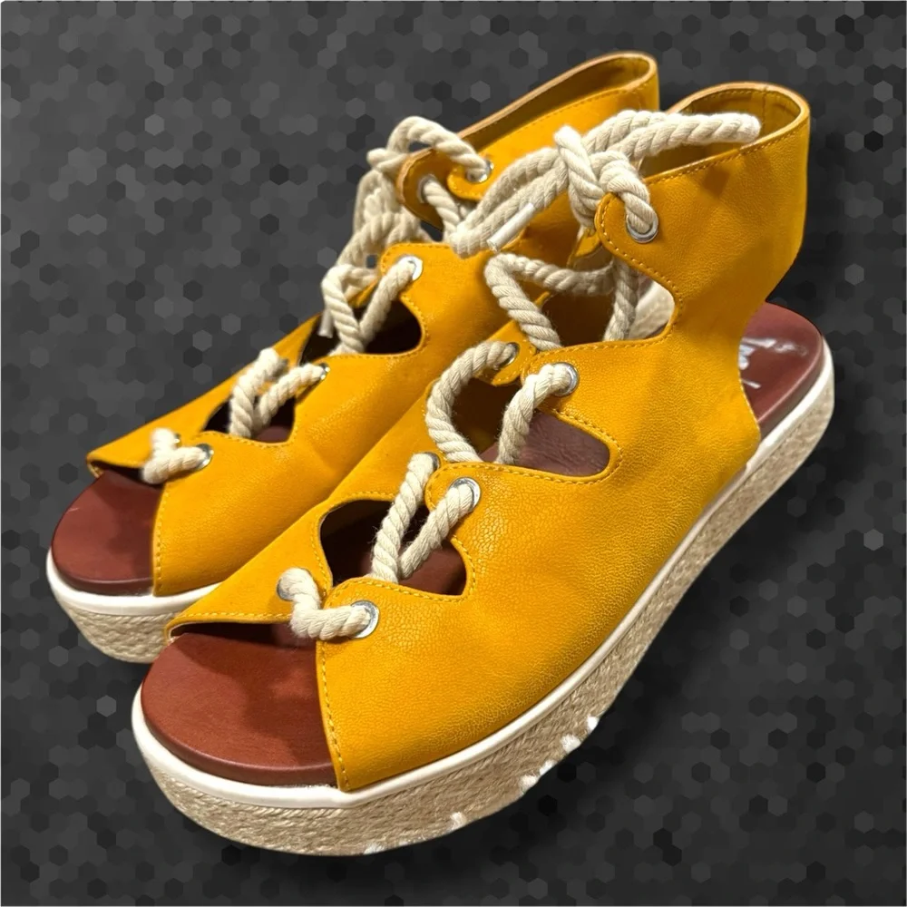 MIA Yellow Rope Lace up Sandals - Picture 4 of 6